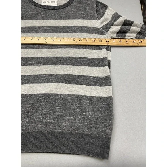 Aeropostale Women Sweater Small Gray Striped Emo Scene Y2K Goth Grunge Crew Neck - Picture 6 of 10